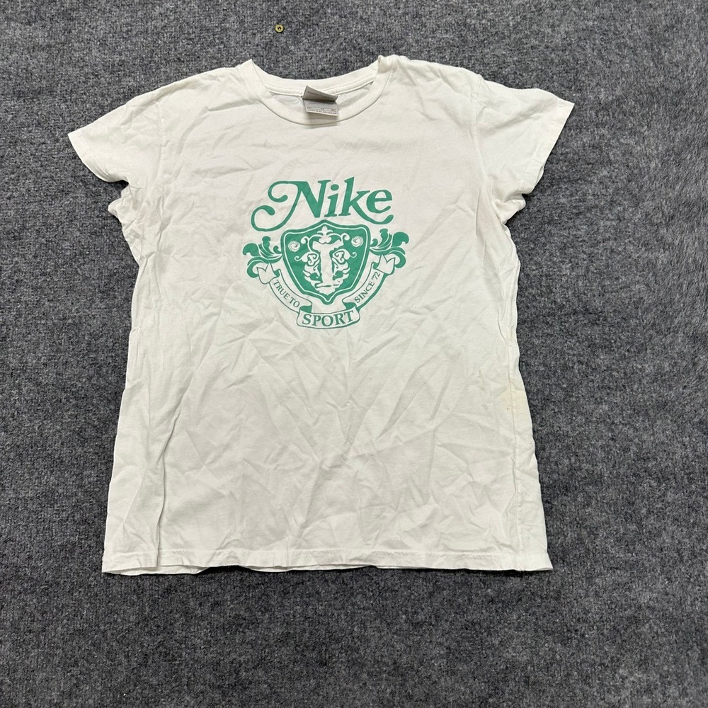 Nike T-Shirt Womens Size XL White Cotton Graphic True To Sport Since 72 Crest